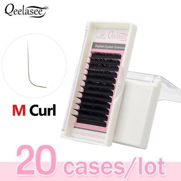 

qeelasee 20 cases/lot m curl false eyelash extensions mink black material 8-15mm mixed tray m curl makeup lashes