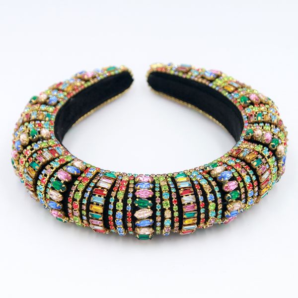 

baroque style luxurious colored crystal hand-knitted women headbands catwalk vintage headband hair accessories headpiece tiara, Golden;white