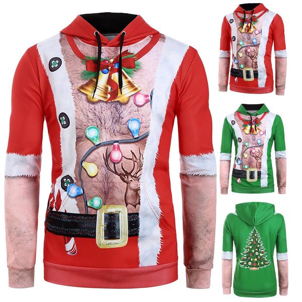 

men's christmas 3d printing hoodie fashion elk bell funny print long sleeve festival hoody print pullover suÃ©ter masculino#3, Black
