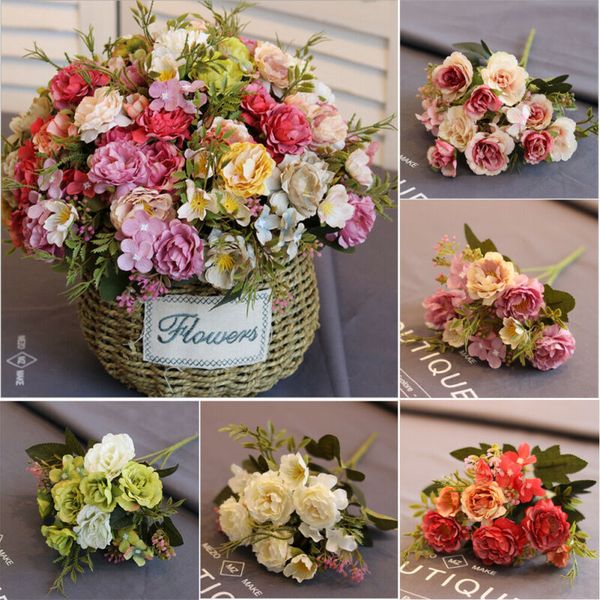

1 bundle silk peony bouquet home decoration accessories wedding party scrapbook fake plants diy pompons artificial roses flowers