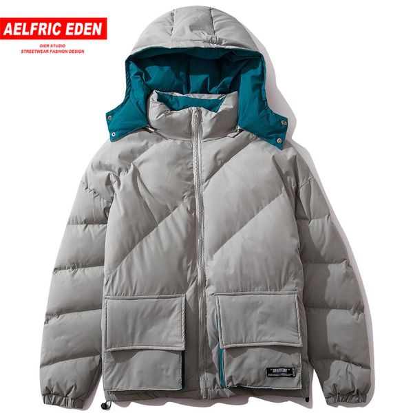 

эльфрик eden лоскутная карманы мужские толстые с капюшоном утепленная повседневная теплая ватник пальто 2019 harajuku мужской ветровка stree, Black