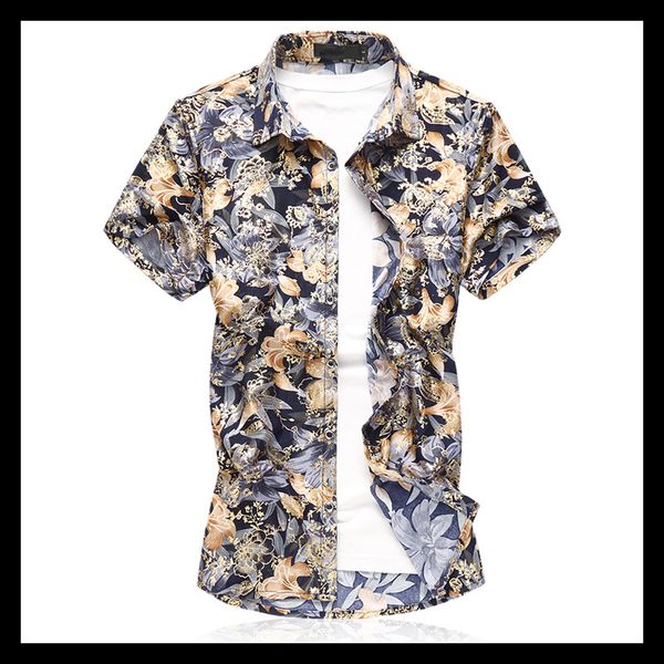 

2019 new summer mens short sleeve beach silk shirts casual floral shirts plus size -3xl 5xl 6xl 7xl mens cothing fashion, White;black