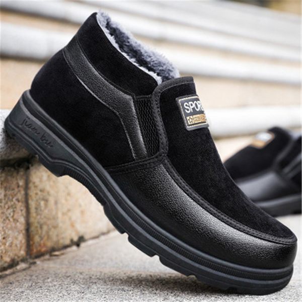 

winter new high men's cotton boots middle-aged father plus velvet thick warm shoes casual slip a pedal cotton shoes botas mujer, Black
