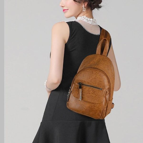 

female anti-theft backpack pu leather solid color mini backpack 2019 vintage zipper shoulder mochila sac a dos bolso