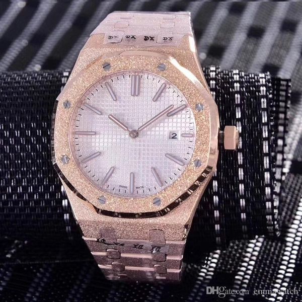 

15 color diamond automatic royal fro ted black dial oak men 18k ro e gold watch ilver tone hand fixed bezel 42mm ize glide men watch