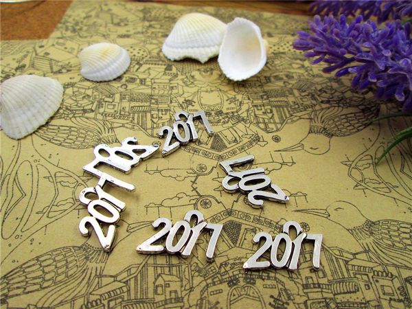 

90pcs-- 13*20mm antique silver "2017" one side charms pendant jewelry findings, Bronze;silver