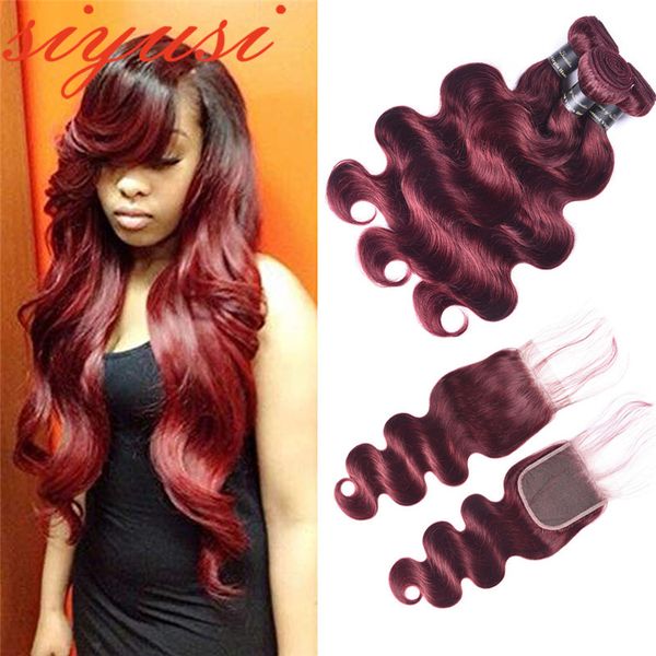 2019 Brazilian Hair Weave 3 4 Bundles Burgundy Body Wave Ombre