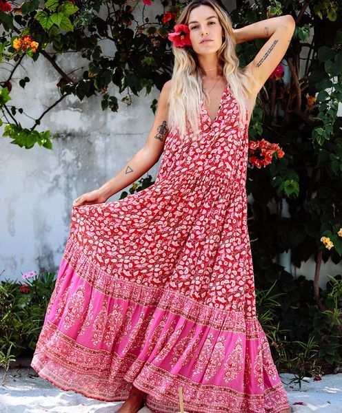 Robe Sans Manches Femme Ete Sexy Boheme Hippie Chic Imprimé Fleuri Mini Swing Robe De Plage Vacances Casual Cocktail Soiree Elégante Tunique Col Rond