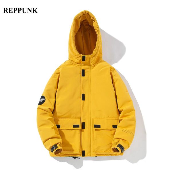 

reppunk 2019 hooded jacket men fashion new autumn winter hip hop jackets male retro cotton streetwear casual denim coat, Tan;black