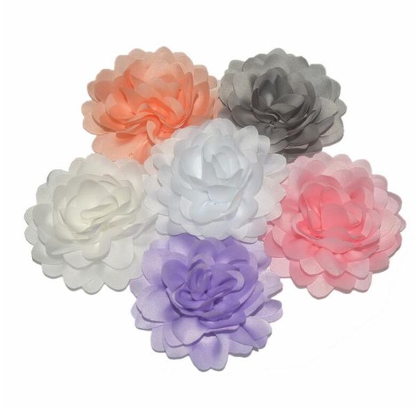

diy flowers kids boutique chiffon flowers wedding girls hair accessories without clips hs10131, Slivery;white