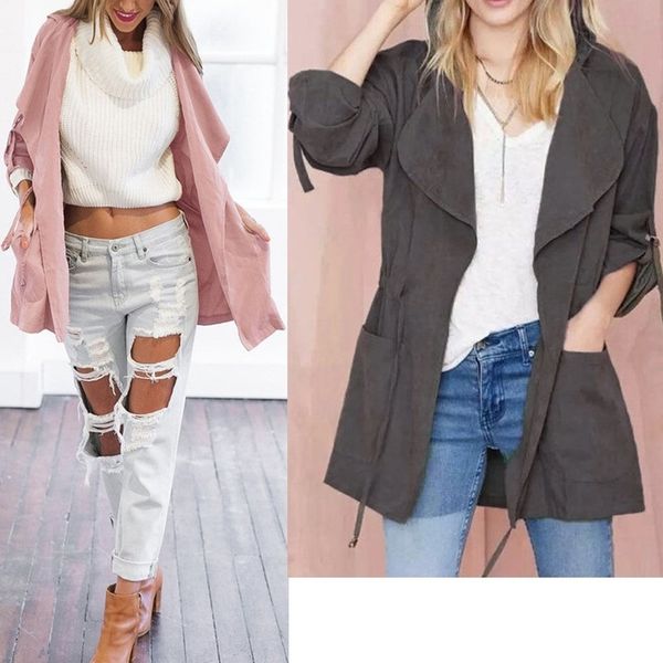 

zogaa 2019 spring autumn women coat ladies solid turn-down collar mid-calf loose coat female korea style single breasted, Black;brown