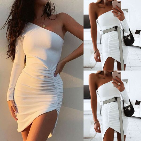 

сексуальные женщины коктейльное платье с длинным рукавом bodycon low-cut жилет партии карандаш одно плечо сплит платье, Black;gray