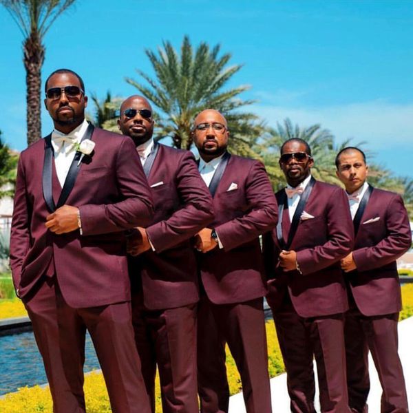 

2019 burgundy groomsmen костюма для свадьбы blazer + брюки + жилет 3 шт жениха костюм формальной партии костюма для мужчин, Black;gray
