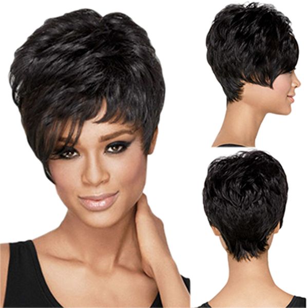 Fashion Black Short Curly Wigs Synthetic Hair Fluffy Short Hair