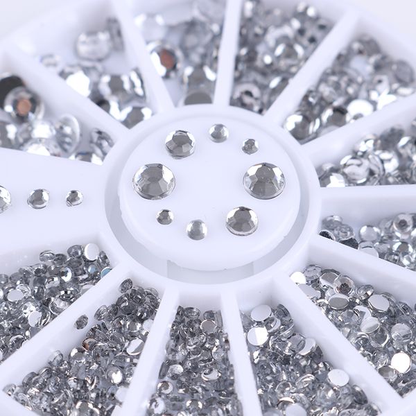 

400pcs silver mixed-size round flat bottom nail rhinestones acrylic shinning nail art 3d diy decoration for uv gel manicure, Silver;gold