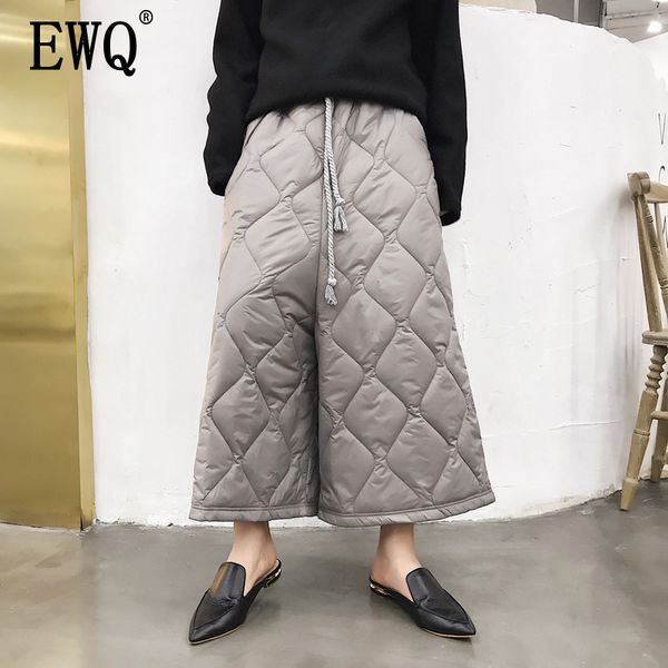 

ewq] 2019 spring new men black elastic mid waist pockets loose cotton pants vintage men's wide leg pants fashion tide oe274