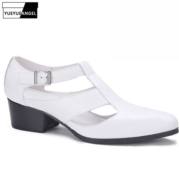 

2019 men closed toe casual sandals designer pointed breathable sandals black summer dress genuine leather shoes men