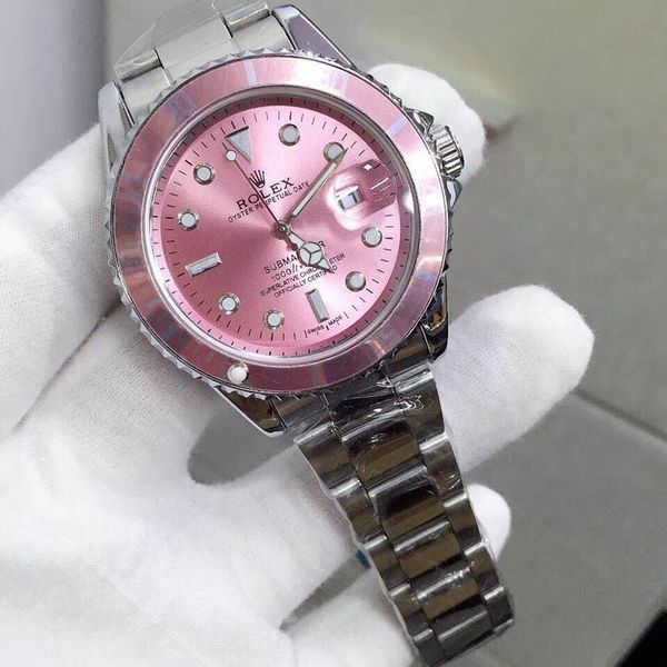 

16233 diver series new pink dial men's ladies brand business calendar watch luxury all-steel quartz movement couple watch orologio di l, Slivery;brown