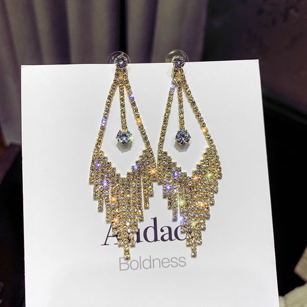 

ustar full rhinestone drop earrings for women hollow rhomb tassel dangle earrings accessories party jewelry gifts, Silver