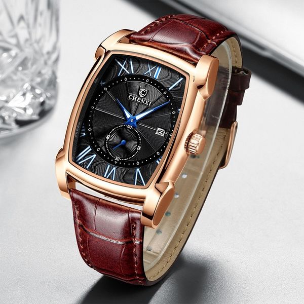 

chenxi 2020 new watch retro men watches business waterproof quartz wristwatch male calendar roman numerals swatch, Slivery;brown