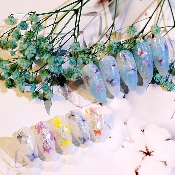 

1box50pcs mixed color handmade wood pulp three-dimensional butterfly manicure sticker manicure butterfly color film nail jewelry, Silver;gold