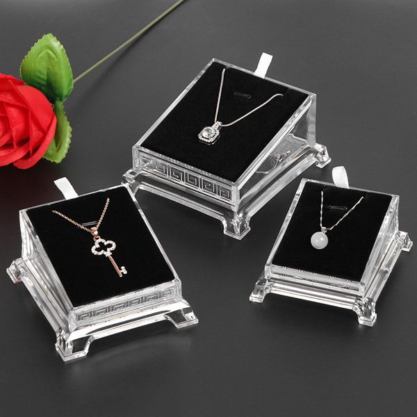 

[ddisplay] high classic acrylic jewelry necklace frame transparent pendant white display double sides base jewelry black showcase holder