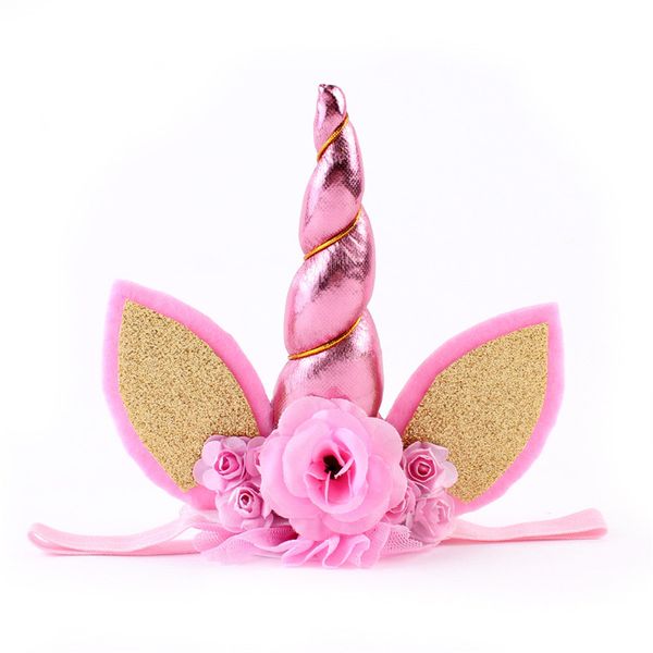 

15inch unicorn horn shape party hats headband ears&flowers cap first birthday wedding party festival event decoration supplies