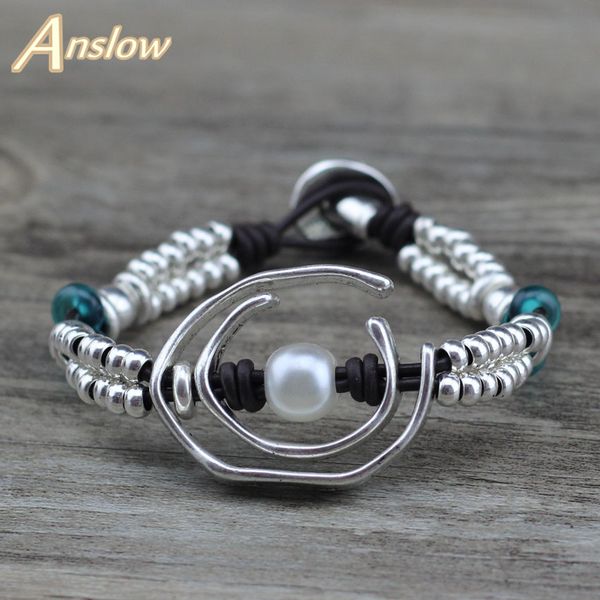 

anslow creative design fashion jewelry selling handmade diy charm wrap leather bracelet for elegant women gift low0712lb, Golden;silver