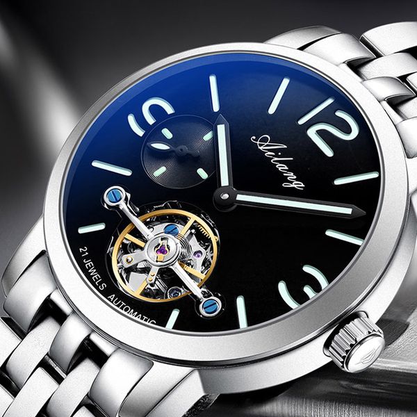 

mechanical watch ailang wristwatches automatic mens watch casual stainless steel luminous waterproof men, Slivery;brown