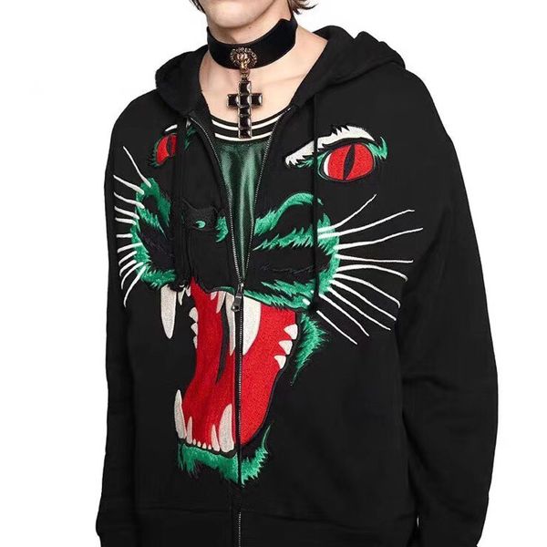 

горячая мужская и женская вышивка леопардовый хлопок свитер высокого качества спортивная толстовка с капюшоном размер m-3xl, Black