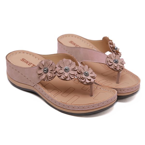 

2020 summer flat sandal for women 5 colors sandales multicolor handmade retro flowers flip-flops women slippers c13, Black