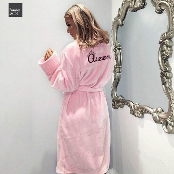

warm sleepwear winter robes bathrobe knee length bath robe soft thick cute pink bridesmaid flannel female dressing gown, Black;red