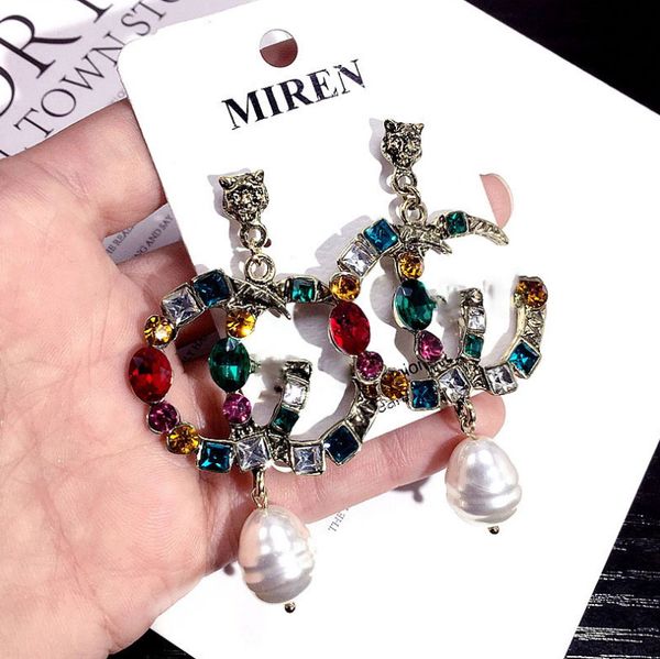 

2020 ladies earrings alphabet colorful diamond earrings simple and elegant high-end earrings fashion style, Silver