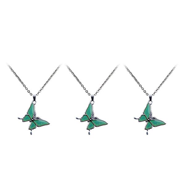 

3pcs funny mood change color butterfly pedant necklace girl's jewelry, Silver