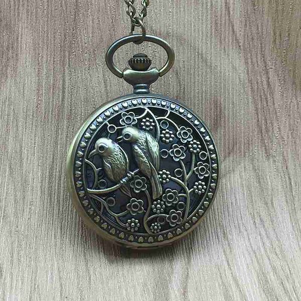 

2017 bronze bird quartz pocket watch pendant necklace fob watch men women gift with box #102301, Slivery;golden