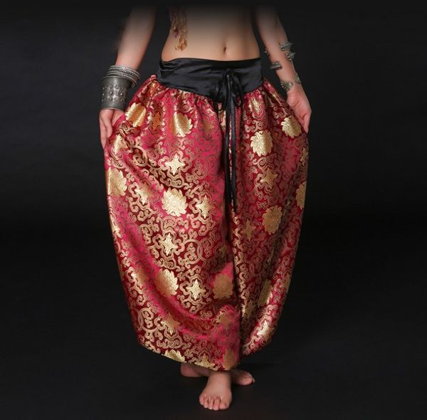 

modern red/gold american tribal style belly dancer tribal costume women bloomers chic gypsy dance ats harem pants unisex, Black;red