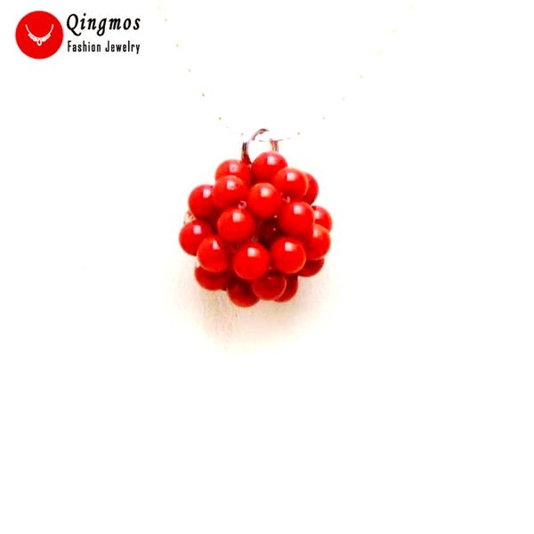 

qingmos natural 5mm red coral handwork weaving 18-20mm round ball pendant necklace for women silver plated chain chokers 17, Golden;silver