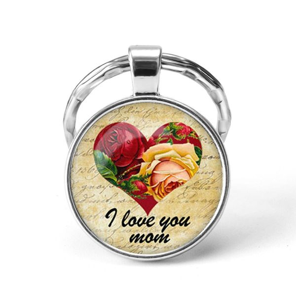 

i love you mom mother's day world's mom key chains holder key ring charms with glass dome keychain for women, Slivery;golden