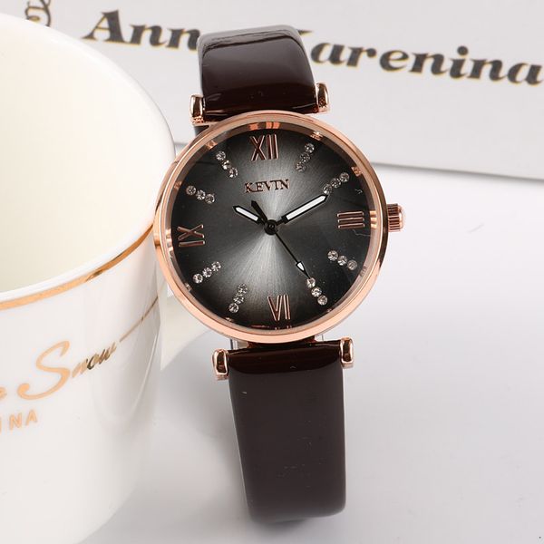 

kevin brand fashion women diamonds wrist watches leather watchband dress ladies quartz clock, Slivery;brown