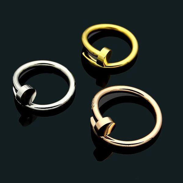 

fahion big car brand man and women ring factory wholesale decorative steel nail shape sell jewelry have logo 18k gold plated lover, Silver