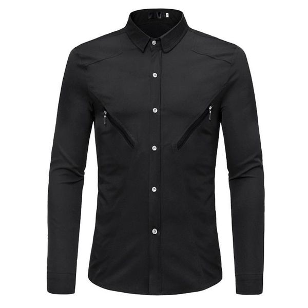 

feitong черная рубашка мужская slim fit solid рубашка с длинным рукавом лето молния социальный бизнес мужские топы blusas camisas masculina, White;black