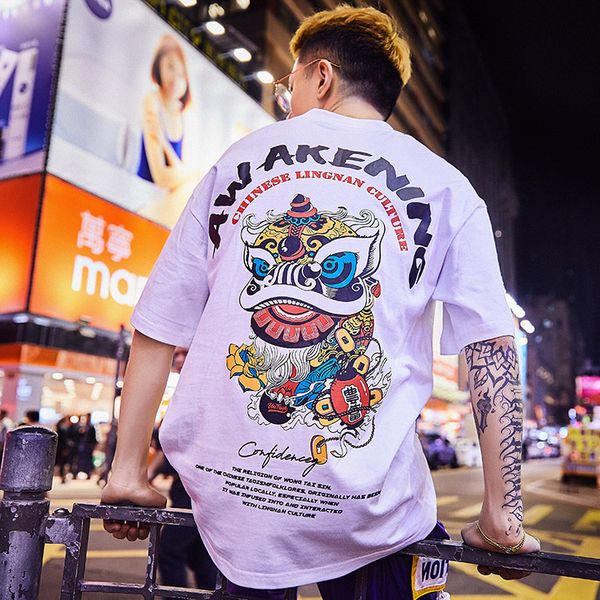 

special japanese tide brand short-sleeved men and women summer street hip hop t-shirt chinese style lovers with half sleeves, White;black