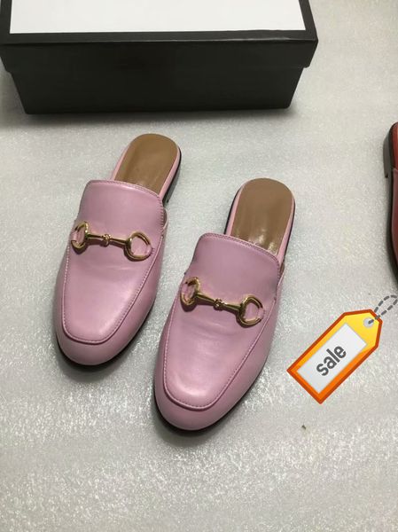 

new men and women shoes princetown designer classic slippery metal buckle beach slippers soft lazy shoes, Black