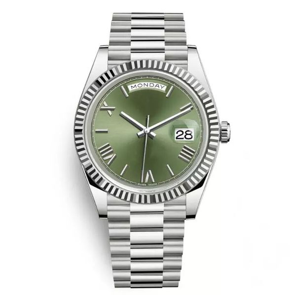 

Day Date Luxury President Watches Men Day-Date Sapphire Cystal Geneva Automatic Mechanical Wrist Watch Silver Green Roma Face Wristwatch