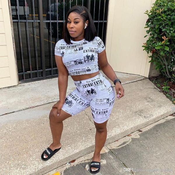 

2pcs letter print pants crew neck short sleeve fashion style female clothing casual apparel womens summer designer, White