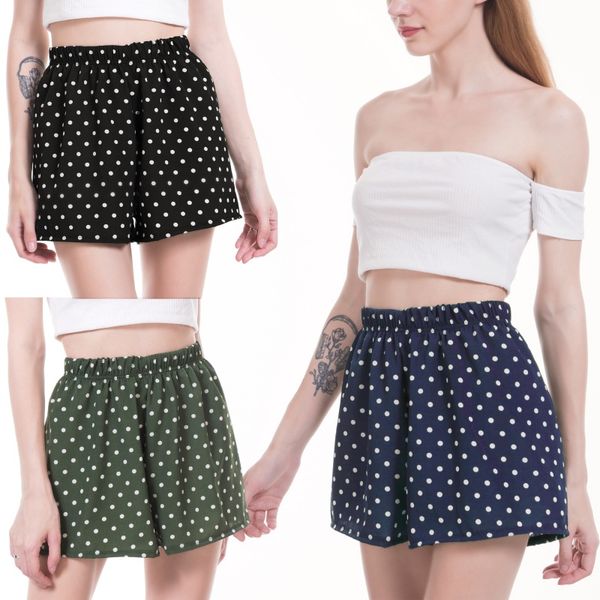 

2020 new dot prints shorts for women summer loose casual comfortable short elastic waist wide leg shorts, White;black