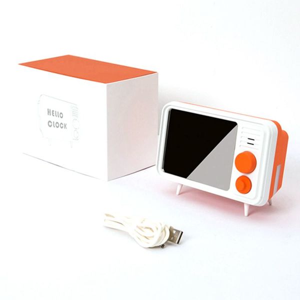 

retro tv shape alarm clock lamp mirror multi-function mirror clock bed multi-function clock-orange