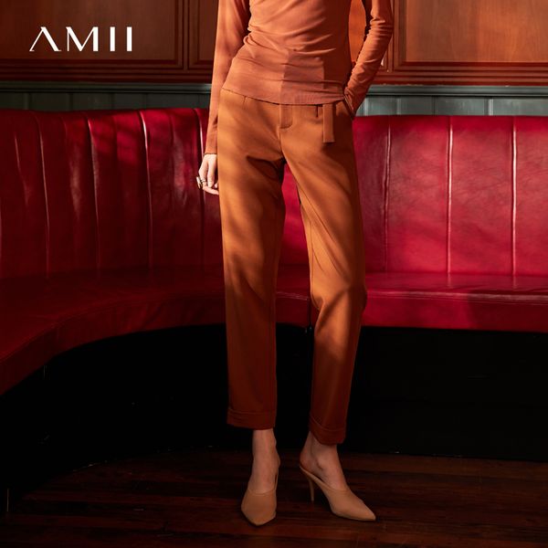 

amii минималистский костюм брюки зимние женские высокая талия твердые свободные офисные женские повседневные длинные брюки 11920197, Black;white