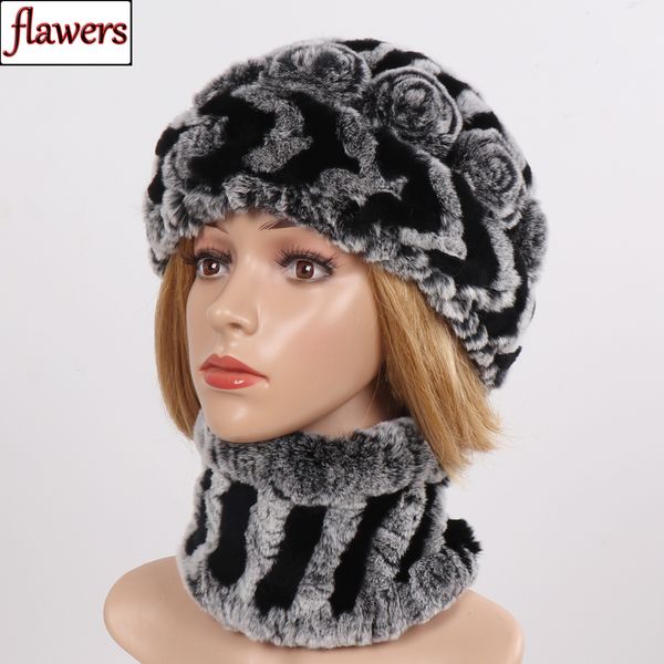 

women winter knit 100% natural rex fur scarves hats sets lady real fur scarf hat set good elastic genuine muffle cap, Blue;gray