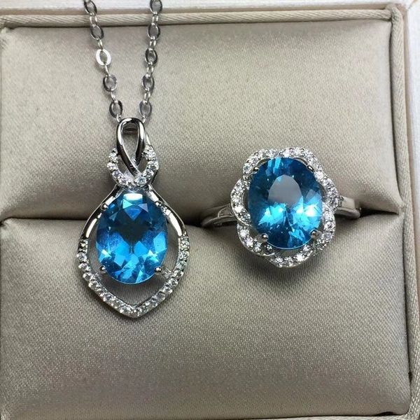 

blue z s925 sterling silver necklace ring set simple elegant women's jewelry, Black